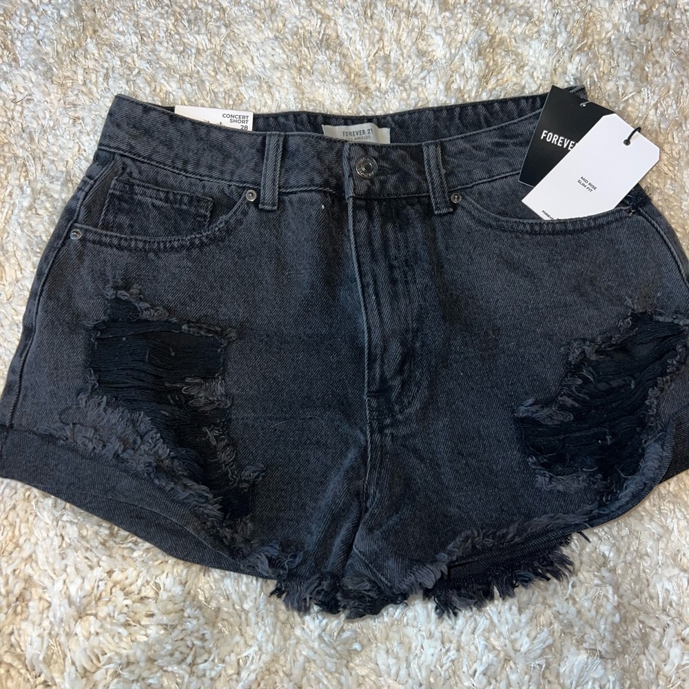 Forever 21 Women's Dark Gray Distressed Jean Shorts